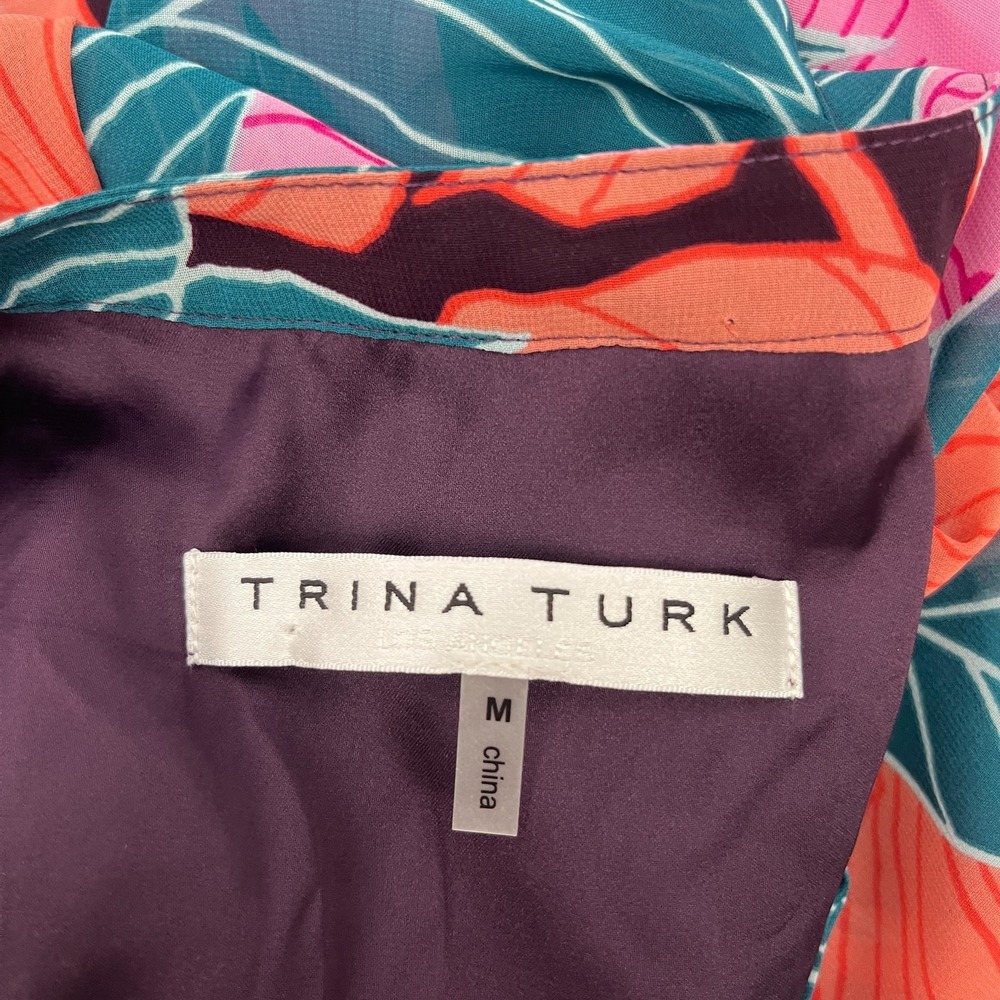 Trina Turk Rhapsodic Mini Dress Pink Green Tropical Floral Sz M Resortwear Party - Picture 14 of 15